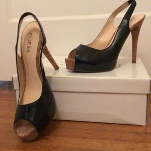 Black Guess peep toe platform sling back